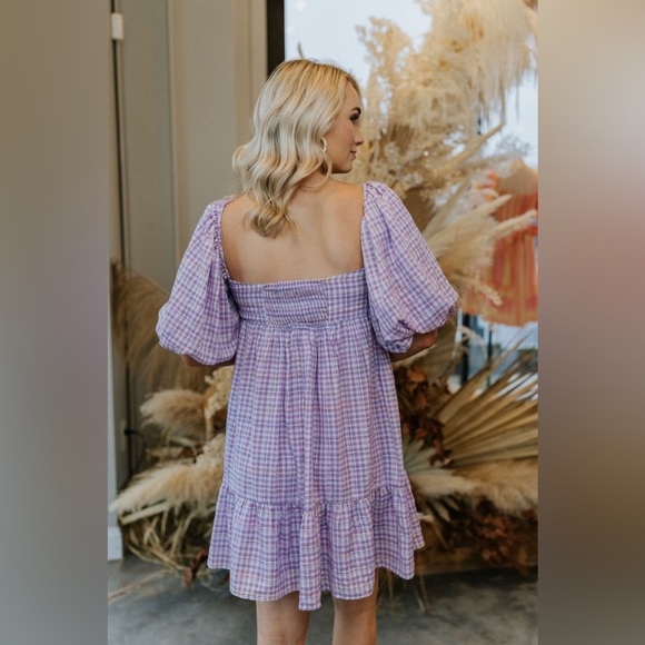 Vici Lavender Milkmaid Puff Sleeve Babydoll Dress - Picture 3 of 8